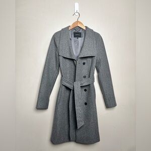Babaton Italian Merino Wool & Cashmere Belted Coat – Charcoal Grey (Size S)